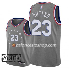 Camiseta Niños NBA Philadelphia 76ers Jimmy Butler 23 2018-19 Nike City Edition Gris Swingman